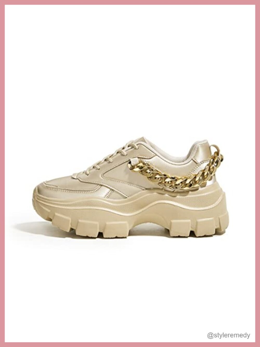Women Chunky Platform Dad Sneakers with Chain, Lace-Up, Lightweight Walking